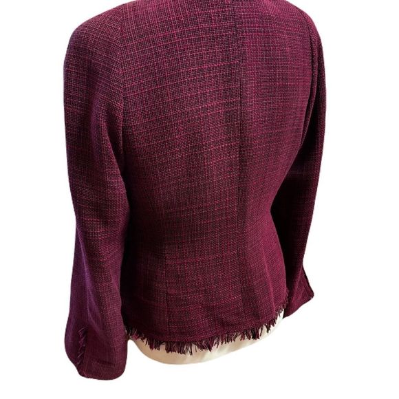 Anne Klein Raspberry & Black Fringe Tweed Blazer | Size 2P | EUC - Picture 6 of 11